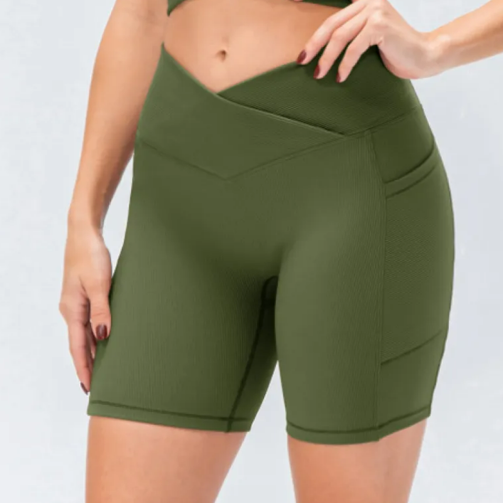 PANTALONES DE YOGA PARA MUJER CON CINTURA CRUZADA Y BOLSILLOS